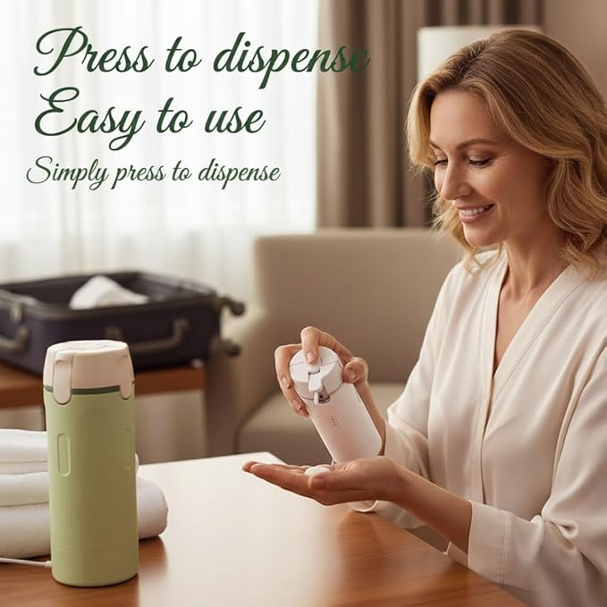 4-in-1 Refillable Travel Dispenser Bottles, 4 in 1 Travel Dispenser Bottle, Portable Refillable Organizer with Pump for Carry on Flight Accessories & Vacation Essentials(Green+White)