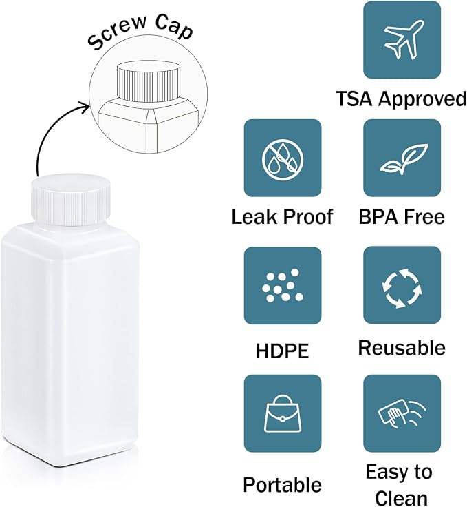 3.6oz/110ml Leak Proof Plastic Bottles with Caps for Liquids Sample, Reusable Small Bottles Containers for Travel, Camping and Hiking (Translucent, 10 Pcs)