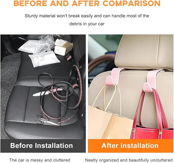 povtii 4PCS Car Seat Headrest Hook, Auto Back Seat Hanging Storage Organizer, Vehicle Seatback Hanger Holder for Purse Handbag Coat Umbrella, Universal Interior Car Accessories (Light Pink)