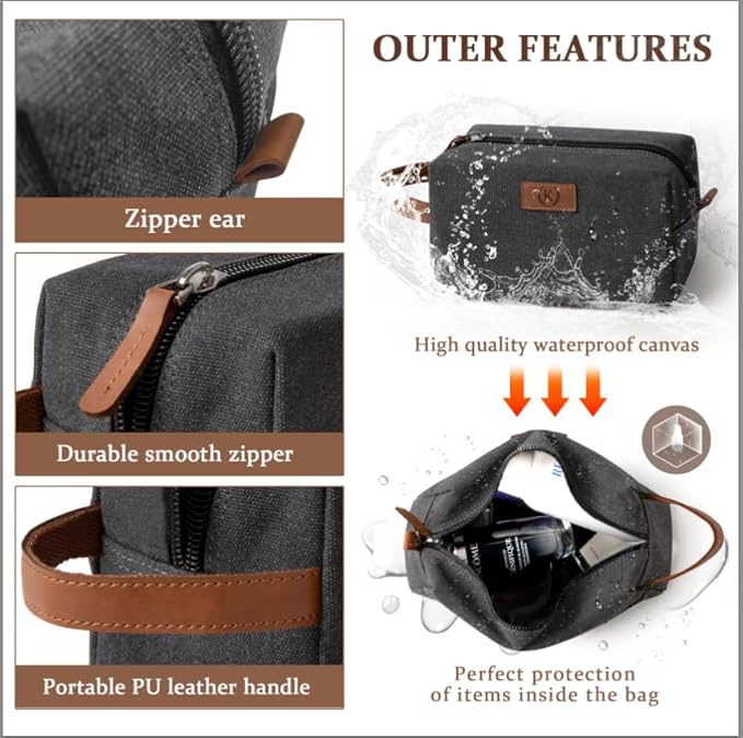 Janhavi Personalized Waterproof Toiletry Bag for Men,Gifts for Boyfriend,Toiletry Bag For Shower Caddy,Engraved Initials & Wheat Ear, Mens Toiletry Travel Bag, Travel Essentials for Men (Dark Grey J)