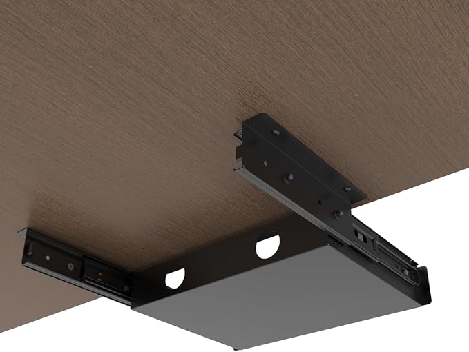 13 Inch Wide Under Desk Sliding Drawer Storage | Pull Out Storage Organizer with Handle for Standing Workstation and Office Home Desk, Black