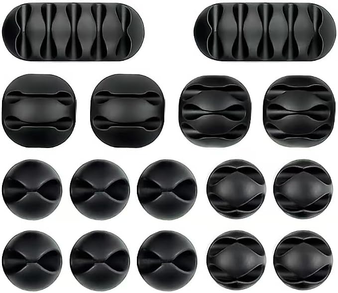 16-Pack Black Adhesive Cable Clips - Cord Organizer for Desk Wall Car, Strong Sticky Wire Management Holders for iPhone Charger USB Computer Cables, Tidy Cord Keeper with Removable Backing