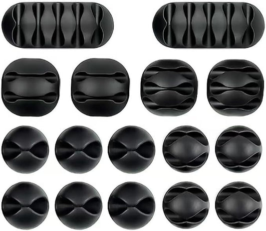 16-Pack Black Adhesive Cable Clips - Cord Organizer for Desk Wall Car, Strong Sticky Wire Management Holders for iPhone Charger USB Computer Cables, Tidy Cord Keeper with Removable Backing