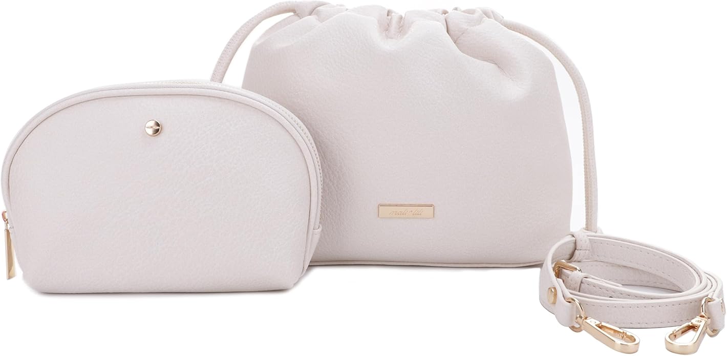 Mali+Lili Lola Beauty Bag Duo, Makeup Bag Travel Cosmetic Bag Set of 2, Vegan Leather Purse Crossbody Bags for Women and Girls, Cute Makeup Pouch, Travel Pouch, Crossbody Purses for Women | Duo