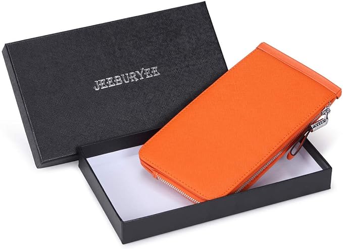 Women's Genuine Leather Credit Card Holder RFID Long Zipper Purse Wallet