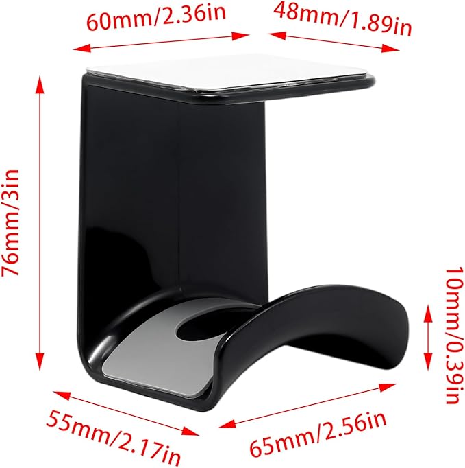1Pcs Black ABS Plastic Headphone Stand Hanger, Hanging Headset Holder Hook Under Desk, Adhesive Earphones Hangers for Desk Headphone Hanger, Most Headphones and Controller