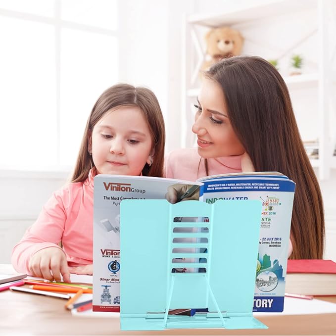 Honagu Metal Desk Book Holder, Hands Free Adjustable Cookbook & Document Holder, Ideal for Music Books, Textbooks, Recipes, Tablets & iPads (Light Lake Green)