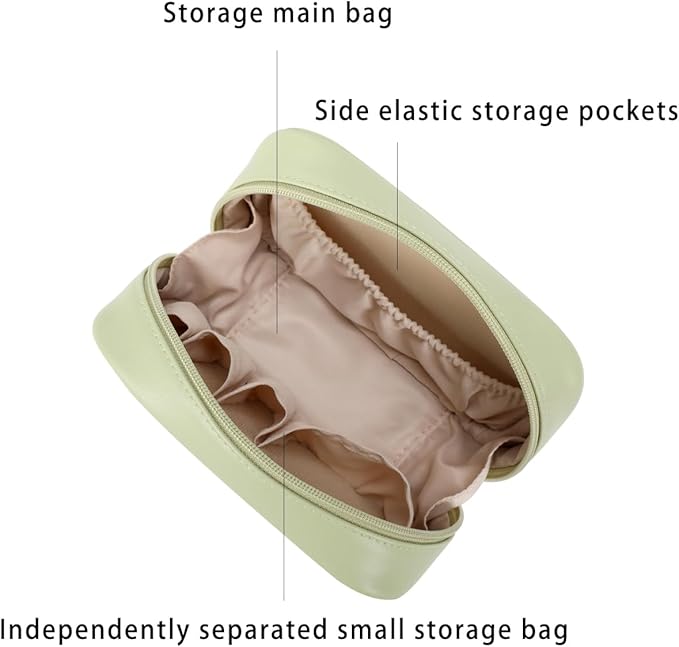 RIGHT AWAY Small Makeup Bag for Purse,Travel Cosmetic Bag Organizer for Women,Cute Make Up Pouch Waterproof Toiletry Bag with Zipper,Portable Makeup Case Skincare Bag for Travel Accessories(Green)