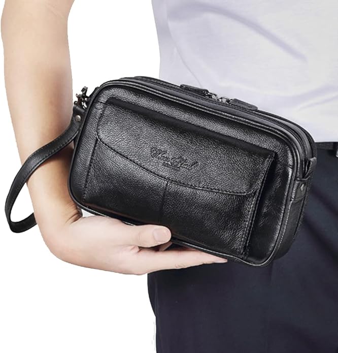 KPYWZER Leather Clutch Purse Wallet Men Wrist Bag