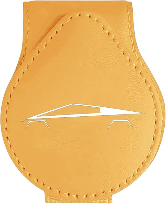 Car Sunglass Holder Compatible with Tesla Cybertruck 2025 2024 Cyberbeast Interior Accessories Organizer Leather Eyeglass Hanger Visor Ticket Card Clip Magnetic Cyber Truck Sunglasses Holders (Yellow)