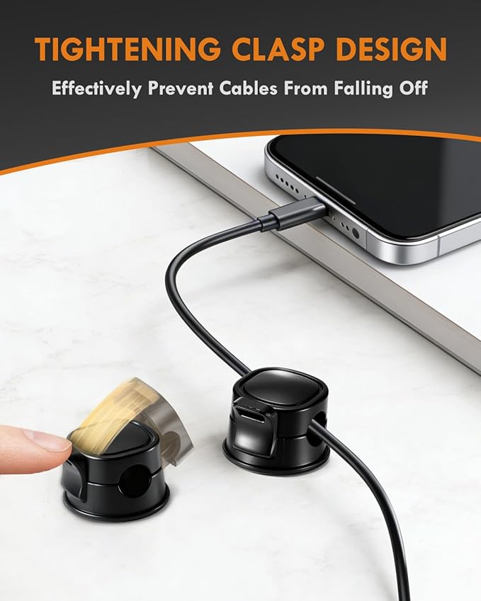 8 Pack Desk Cord Organizer for Home/Office, Cord Organization Cable Clips, 360° Rotatable Spring Cable Management Clips, Adhesive Cord Holder with Clasp Lock, Desk Accessories/Workspace Organizers