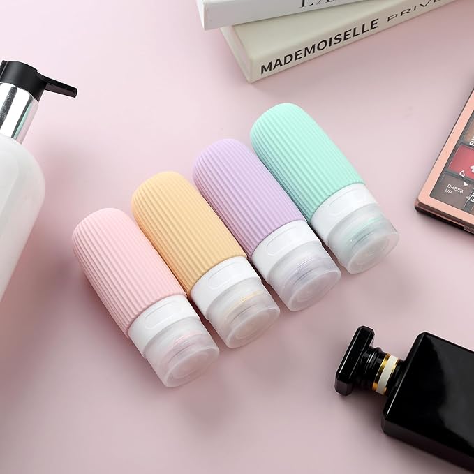 Mrsdry Travel Bottles for Toiletries, Tsa Approved 2oz Travel Bottles, BPA Free Leak Proof Travel Size Toiletry Containers, Refillable Travel Accessories with Toiletry Bag for Shampoo Liquid (4 Pack)