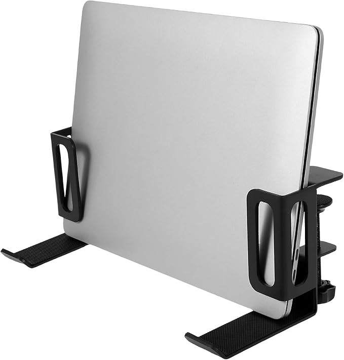 2Pcs Vertical Desk Side Laptop Mount,Adjustable Length,Strong Load Bearing Clamp on Tablet Organizer,for Home Office School(Black)