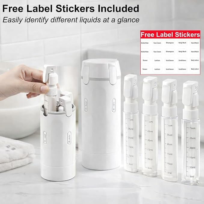 4 in 1 Travel Dispenser, 4 Pack 30ML Travel Bottles for Toiletries, Leak Proof Travel Size Containers, Portable for Shampoo Lotion Conditioner Cream (White)
