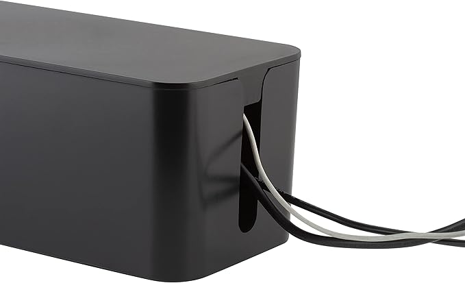 Simplify 2 Pack Cable Organizer Box | Multi-sized | Hidden Storage with Lid | Chargers & Wires | Computer & TV Cords | Black