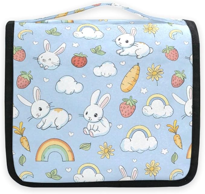 senya Hanging Travel Toiletry Bag Cute Kit Makeup Case Cosmetics Organizer for Men Women (Rabbit And Cloud)