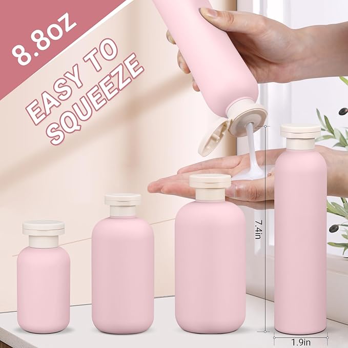 ASEVAT 8.8 oz Plastic Squeeze Bottles for Lotion, Shampoo, Body Lotion (4 Pcs)