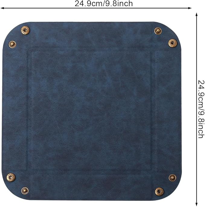 Valet Tray Desktop Storage Organizer – Premium PU Leather Catchall Bedside Vanity Tray Nightstand Caddy Holder for Remote Controller, Keys, Phone, Wallet, Coin, Jewelry,Blue