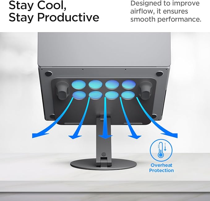 Spigen Adjustable Laptop Desk Stand with Cable Management Organizer Portable Compatible with Mac, Dell, HP, Lenovo and More - Space Gray (LD206C)