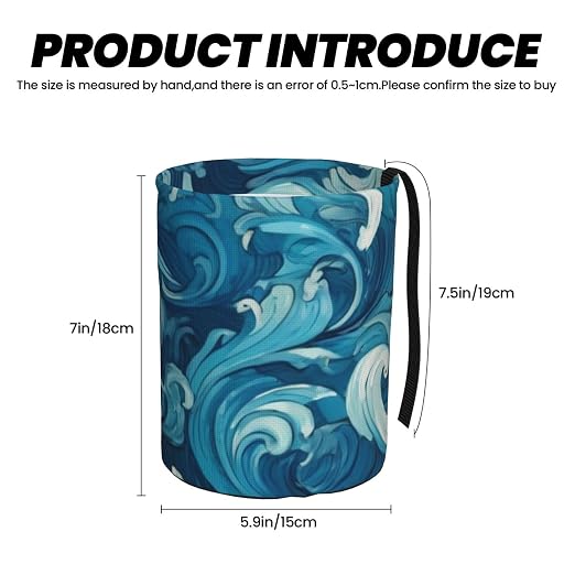 Small Car Trash Can, Ocean Waves Design Hanging Foldable Car Trash Bag, Waterproof Leakproof Garbage Bin, Car Interior Organizer Accessories