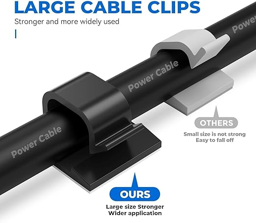 Cable Clips 100pcs with Strong Adhesive Tapes,Wire Holder Organizer Cord Management for Car Office and Home Black