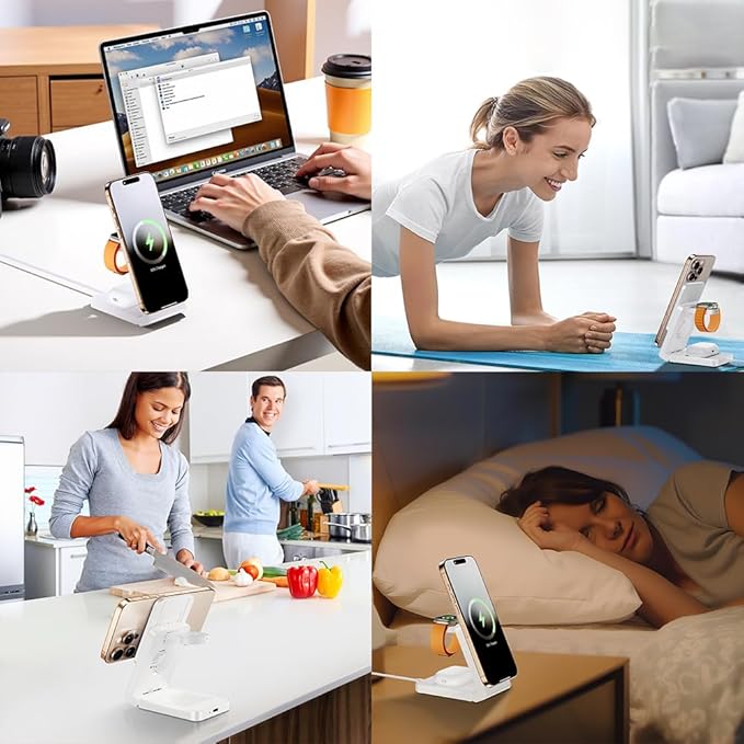3 in 1 Wireless Charger Station for Multiple Devices, Foldable Magnetic Charging Stand, Portable Fast Travel Charger for iPhone 17/16/15/14/13/12 Pro Max/AirPods 2/3/4/Pro iWatch Ultra Series