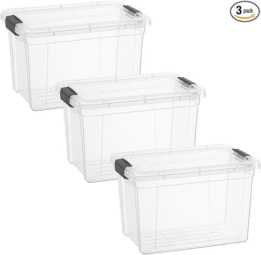 Superio Clear Storage Boxes with Lids, 8.75 Quart Plastic Container Bins for Organizing, Stackable Crates, BPA Free, Non Toxic, Odor Free, Organizers for Home, Office and Dorm, 3 Pack