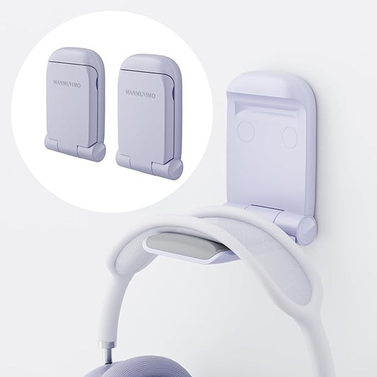 MAMUVIMO Headphone Stand, 2 Pack Headset Stand Foldable＆Sticky, Headphone Holder Hook Mount with Non-Slip Silicone, Adhesive Earphone Desk Hanger Clip Space-Saving for Airpods Max All Earphones Purple