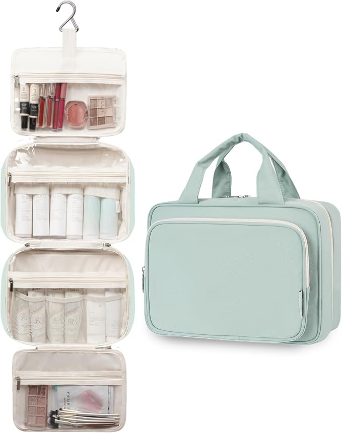 Narwey Travel Toiletry Bag for Women Large Hanging Makeup Bag Organizer Toiletries Bag for Full Size Essentials Accessories Cosmetics (Mint Green (Large))