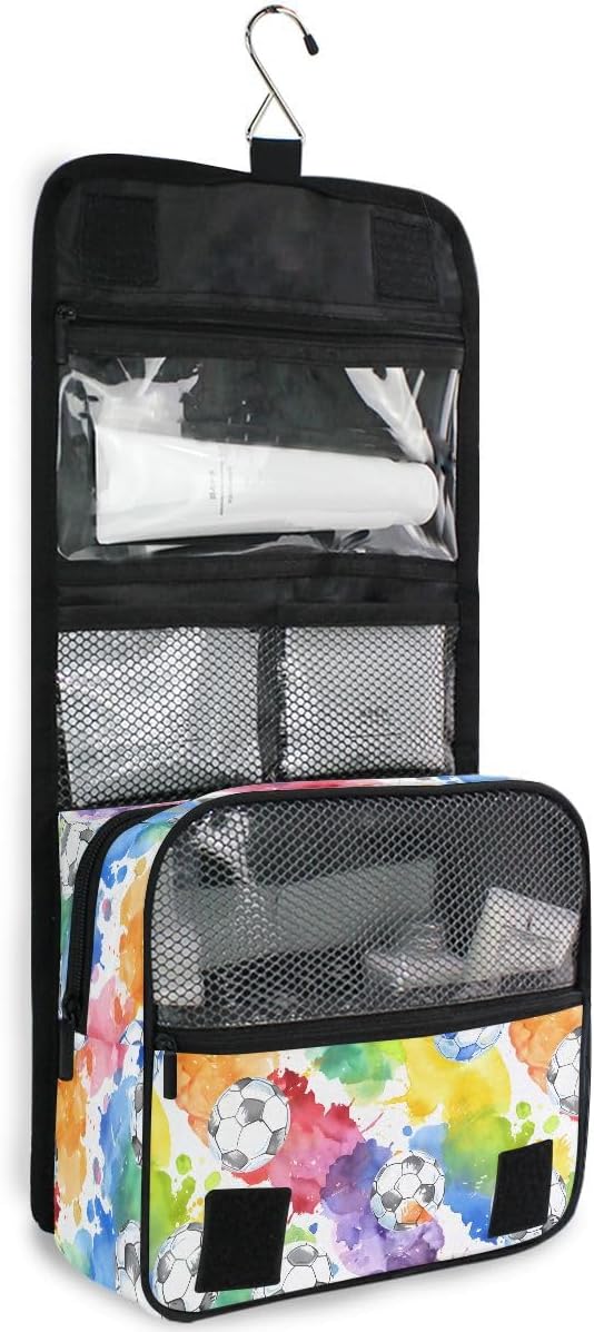 senya Hanging Travel Toiletry Bag Soccer Watercol Kit Makeup Case Cosmetics Organizer for Men Women