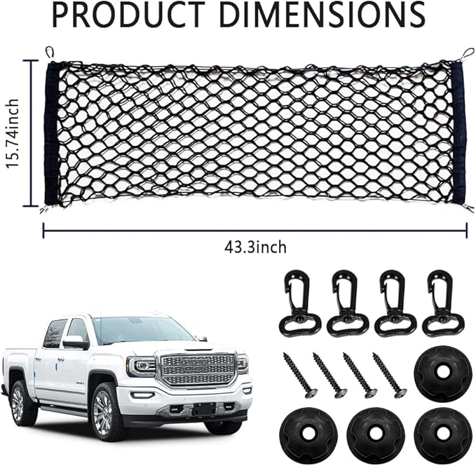 Car Rear Cargo Net with Good Elasticity&Tensile Strength Trunk Net Organizer for SUV Truck,Ideal Car Net Keeps Overlanding Accessories (L 43.3''x15.74'')