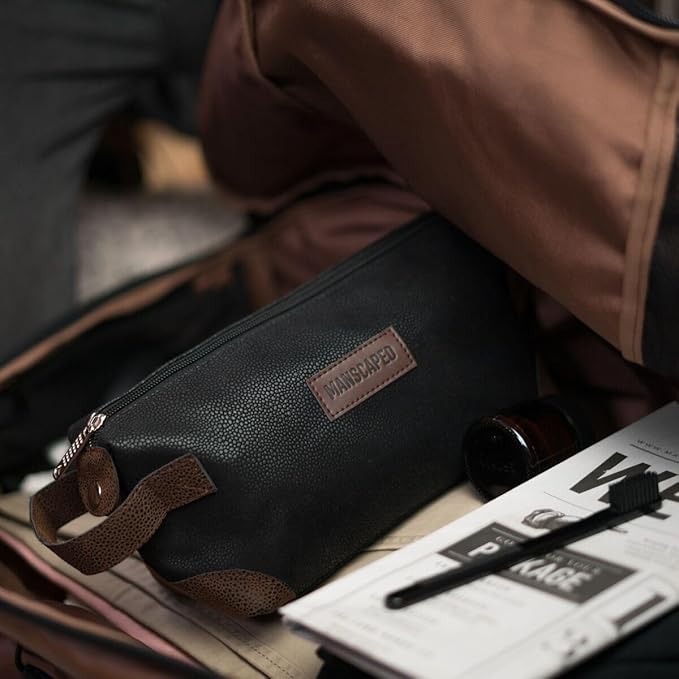 MANSCAPED® The Shed Men's Premium Quality Toiletry Bag, PU Leather Dopp Kit, Bathroom Travel Bag, Shaving Kit Case, Trimmer Bag