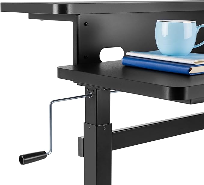 Stand Steady Tranzendesk | 55 Inch Dual Level Standing Desk with Shelf | Easy Crank Height Adjustable Sit to Stand Desk | Stand Up Workstation with Monitor Riser for Home & Office (55in / Black)