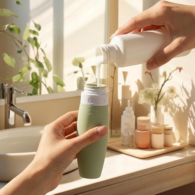 4 PCS Silicone Travel Bottles, 2oz Refillable Toiletries Containers Set, Small Empty Travel Size Bottles for Shampoo, Lotion, Shower Gel (Morandi)