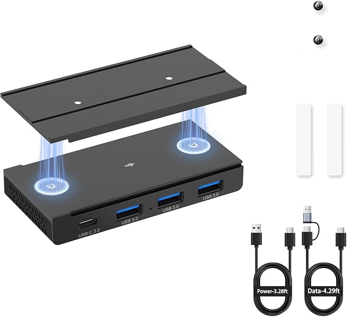 EJAY 4 Port Magnetic USB C Hub, 5Gbps Mountable Data Splitter with 59in Cable, Under Desk USB Hub with Mount, Magnetic Desktop Extender for PC Mac, Black