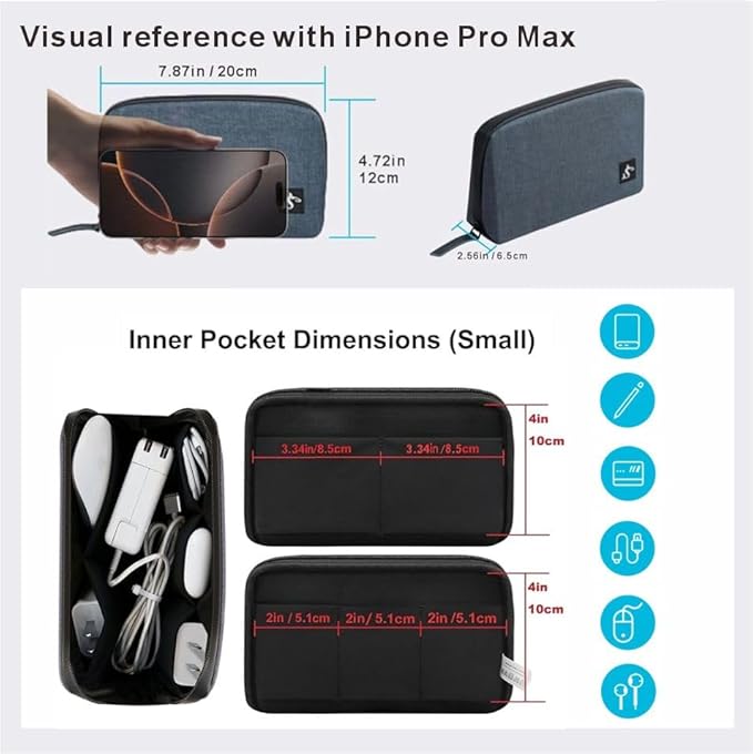 simtoper Electronic Organizer Travel Case – Waterproof Cable Bag for Cord, Charger, Hard Disk, Power Bank – Small Tech Storage for Travel, Backpack, Business Trip, Airplane (Dark Gray)