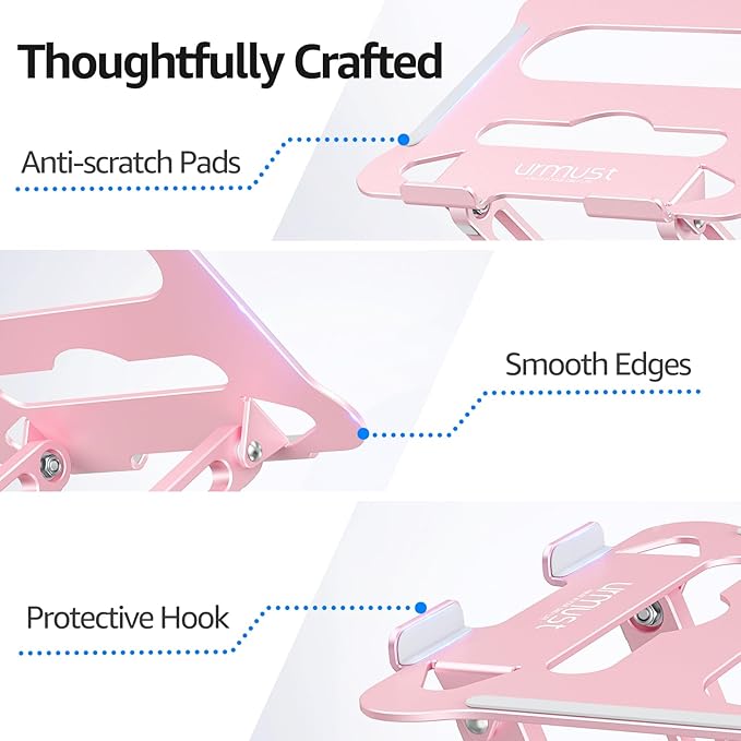 Urmust Laptop Notebook Stand Holder Adjustable Laptop Stand Portable Computer Riser Compatible with MacBook Air Pro HP Dell XPS Lenovo All Laptops 10-15.6"(Rose Gold)