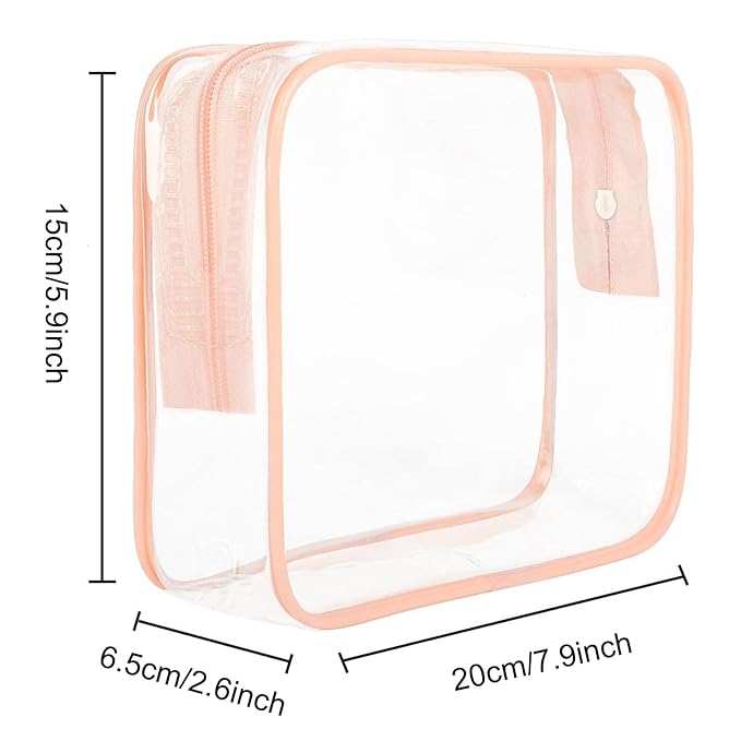 2pcs Clear Travel Toiletry Bag TSA Approved Size Makeup Cosmetic Bag Portable Waterproof Transparent Pouch Storage, Pink
