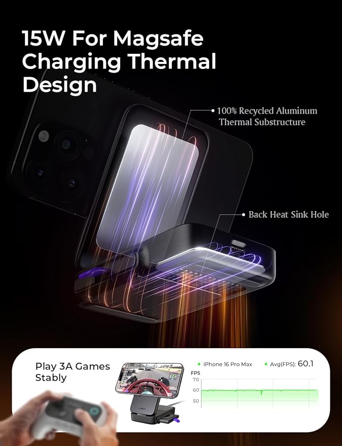 LISEN for iPhone 17 Pro Max 15W magsafe Fast Charger 3-in-1 Charging Station Qi2 Certified Foldable Magsafe Charger Stand for Apple Multiple Devices,Wireless Nightstand,AirPods,Apple Watch