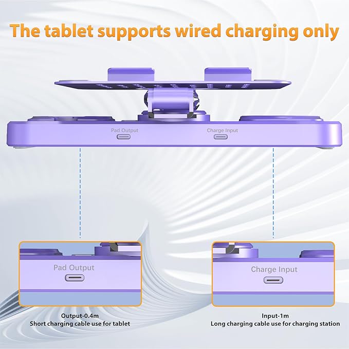 30W Charging Station for Apple Products, Foldable Wireless Charger with Clock Display&7 Color Light, Wired Charging for iPad/Tablet Charging Station for iPhone17, for Apple Watch11 for AirPods4(Purple