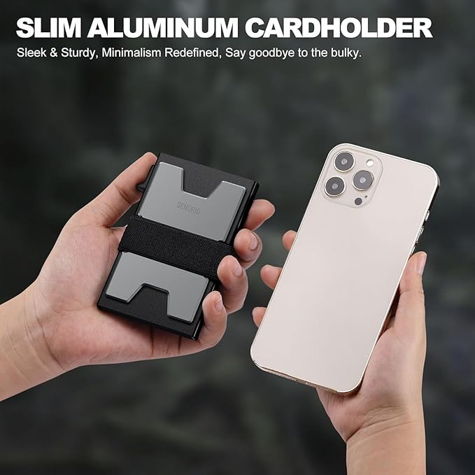 SEMORID Slim Aluminum Card Holder Wallet for Men, Durable Expandable Backplate, RFID Blocking Minimalist Metal Pop Up Wallet, Holds 12+ Cards Plus Cash