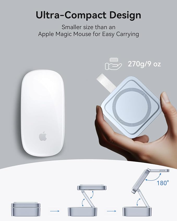 3 in 1 Wireless Charging Station for Apple Devices, Magnetic Foldable Travel Fast Charger Stand Compatible with MagSafe for iPhone Air/17/16/15/14/13/12 Series, Apple Watch & AirPods Pro/4/3/2-Blue