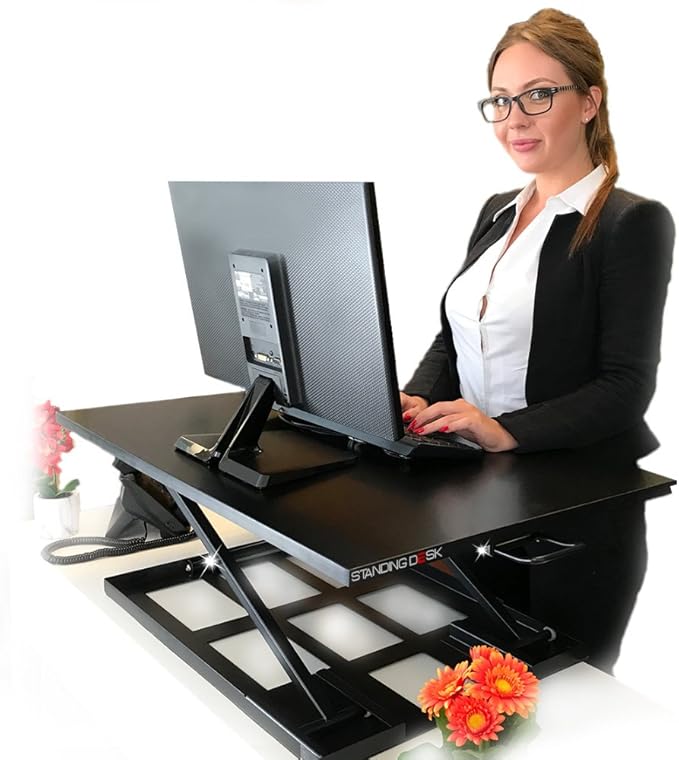 Standing Sit and Stand Up Desk - Easy Height Adjustable Table Jack Desk Converter with Huge 32" x 22" Instantly Convert Any Variable Portable Computer Monitors for Work Home by Elevating in Seconds