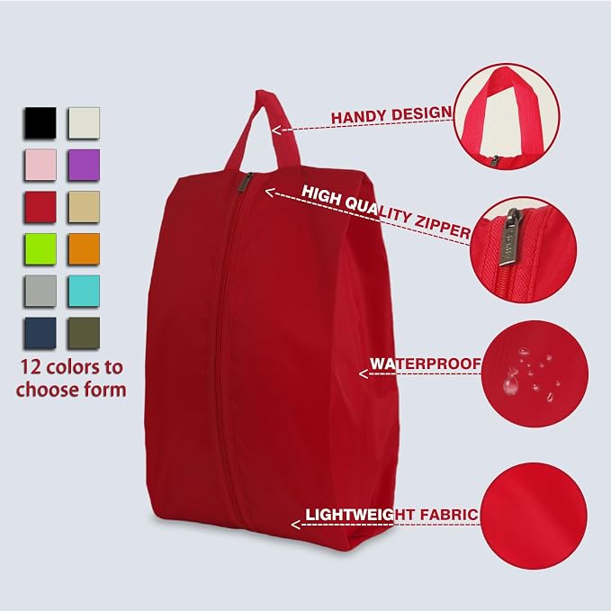 6pcs Portable Shoe Organizer, Travel Pouches with Zipper, Golf Shoe Bags, Clothes Bags, Soccer Cleats Bag Shoe Pouch for Gym, Waterproof, Odor-Resistant (Red)