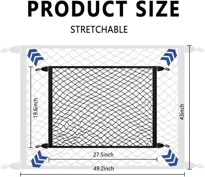 Cargo Net for SUV,Upgraded Highly Elastic Truck Cargo Net with Trunk Net Hooks - Stretch to 49.2"x43",Premium Truck Bed Netting for Cargo for Car Organizer and Storage (27.5" x 19.6")