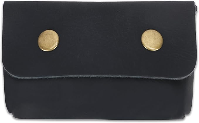 Leather Double Coin Pouch Premium Cash & Card Holder Compact Cable Organizer Travel Makeup Bag, Handmade Artisan Craft Vintage Leather Accessories Multipurpose Wallet & Organizer (Black)