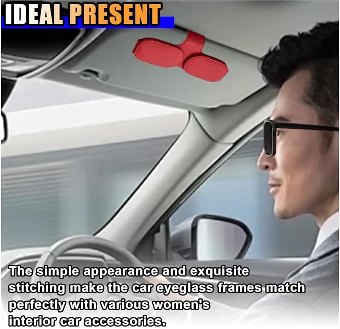 smilfuy Magnetic Leather Sunglasses Holder for Car Visor Clip, Car Sun Visor Ticket Card Clip Double Clip, Auto Glasses Eyeglass Hanger Clip, Eyeglasses Mount Interior Car Accessories (Red)