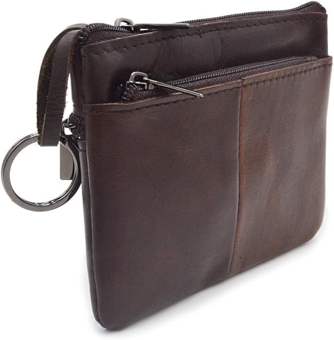 Freezx Women Genuine Leather Coin Pouch Zip Mini Purse Wallet Key Chain 3 Zipper