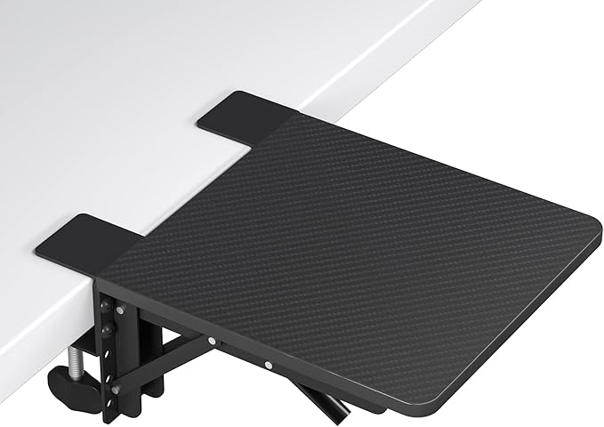 BONTEC Ergonomic Desk Extender Tray, 9.5"x9.1" Table Mount Arm Wrist Rest Shelf, 90° Foldable Elbow Support, Clamp on Computer Arm Rest for Desk, Office & Home Use, Durable & Easy to Install