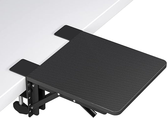 BONTEC Ergonomic Desk Extender Tray, 9.5"x9.1" Table Mount Arm Wrist Rest Shelf, 90° Foldable Elbow Support, Clamp on Computer Arm Rest for Desk, Office & Home Use, Durable & Easy to Install